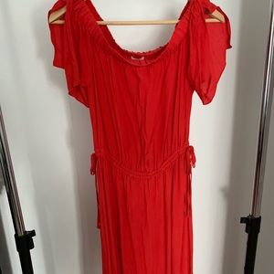 Red off the shoulder sun maxi dress